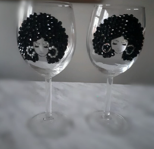 Afro wine glass embellished